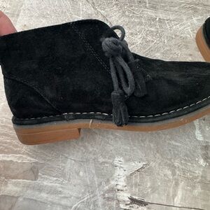 Hush Puppies Black Suede Loafer Style Ankle Boots with Tan Sole